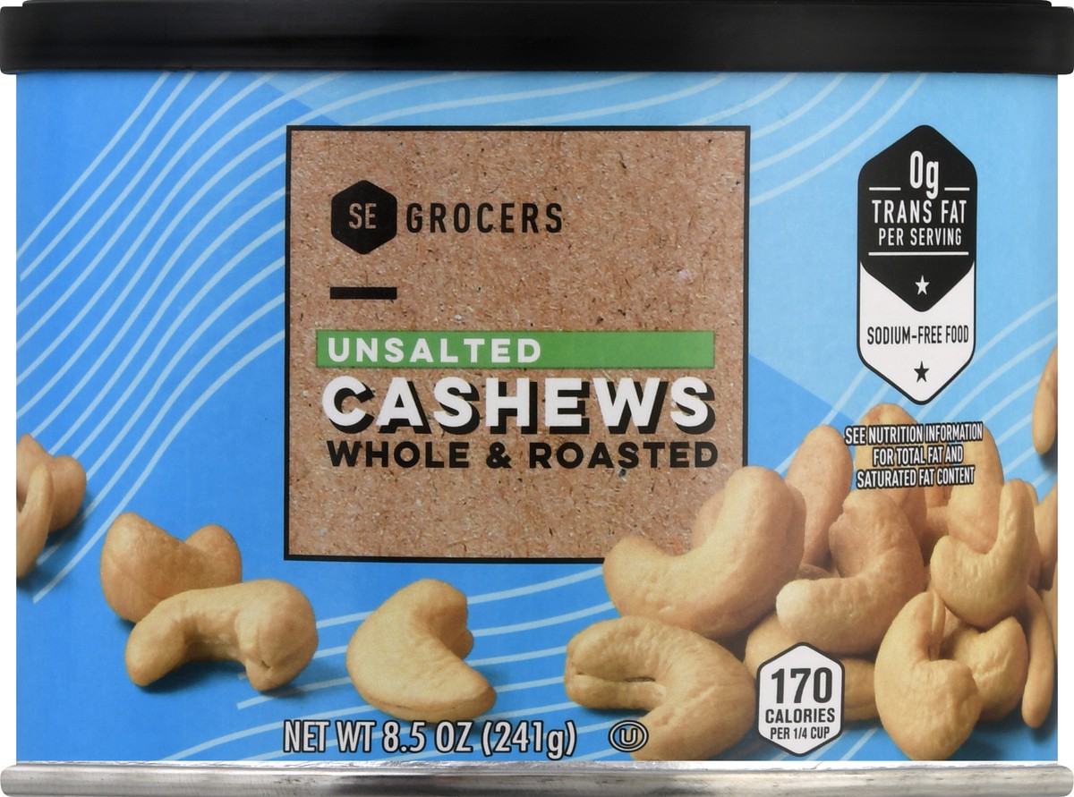 slide 5 of 10, SE Grocers Unsalted Cashews Whole & Roasted, 8.5 oz