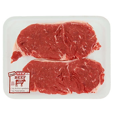 slide 1 of 1, H-E-B Beef New York Strip Steak Boneless Thin USDA Select, per lb
