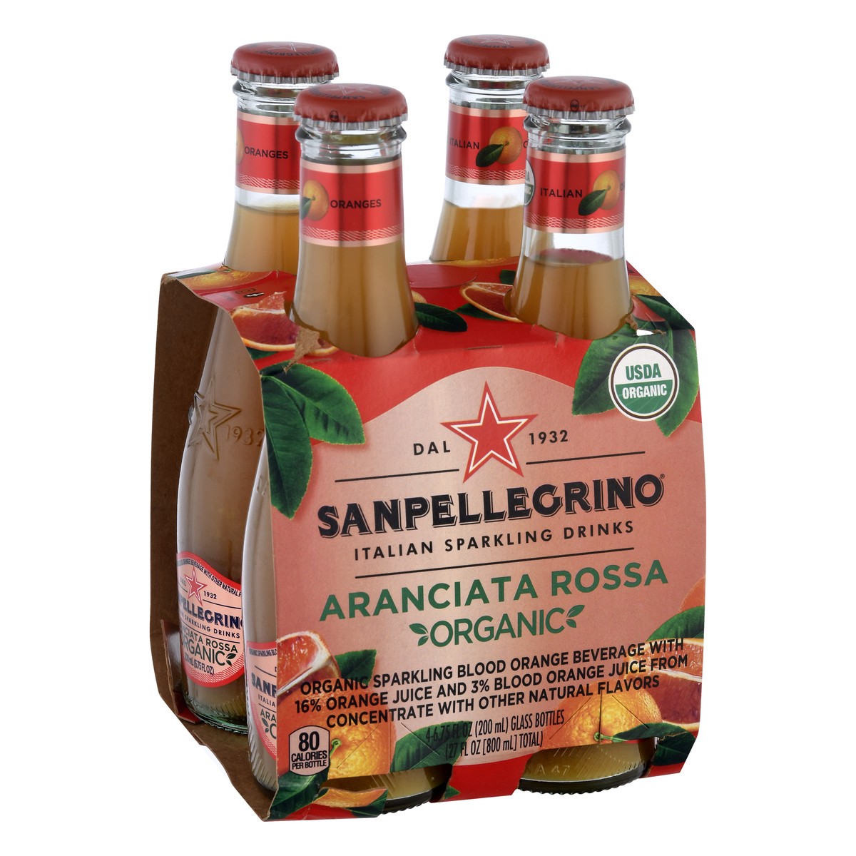 slide 2 of 9, SANPELLEGRINO Italian Sparkling Drinks Organic Aranciata Rossa, 6.76 oz. glass bottle 4-pack, 27 oz