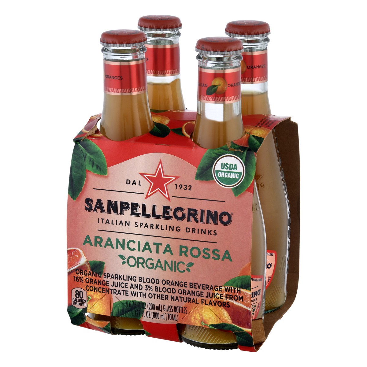 slide 3 of 9, SANPELLEGRINO Italian Sparkling Drinks Organic Aranciata Rossa, 6.76 oz. glass bottle 4-pack, 27 oz