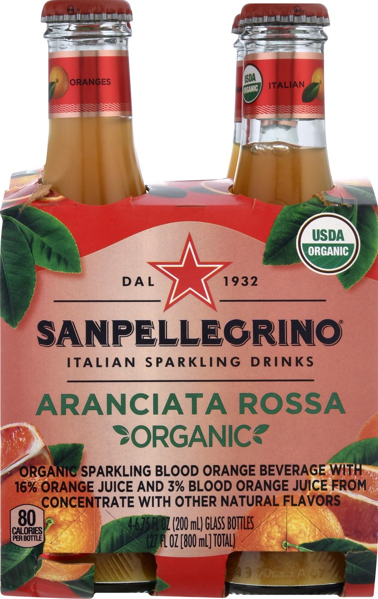 slide 7 of 9, SANPELLEGRINO Italian Sparkling Drinks Organic Aranciata Rossa, 6.76 oz. glass bottle 4-pack, 27 oz