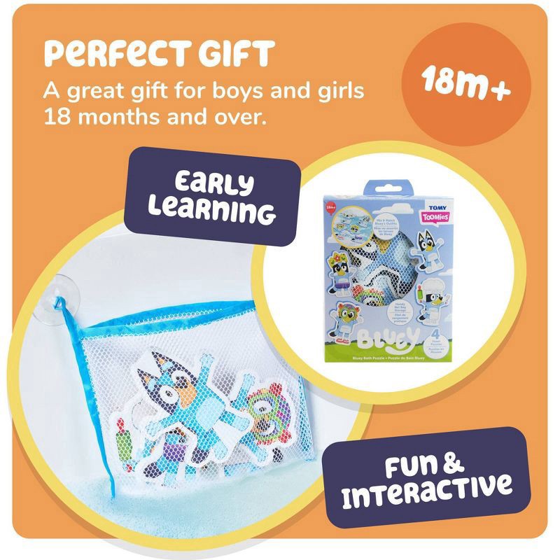 slide 2 of 8, Bluey Tomy Toomies Bath Puzzle with Net Storage Bag - 8pc, 8 ct