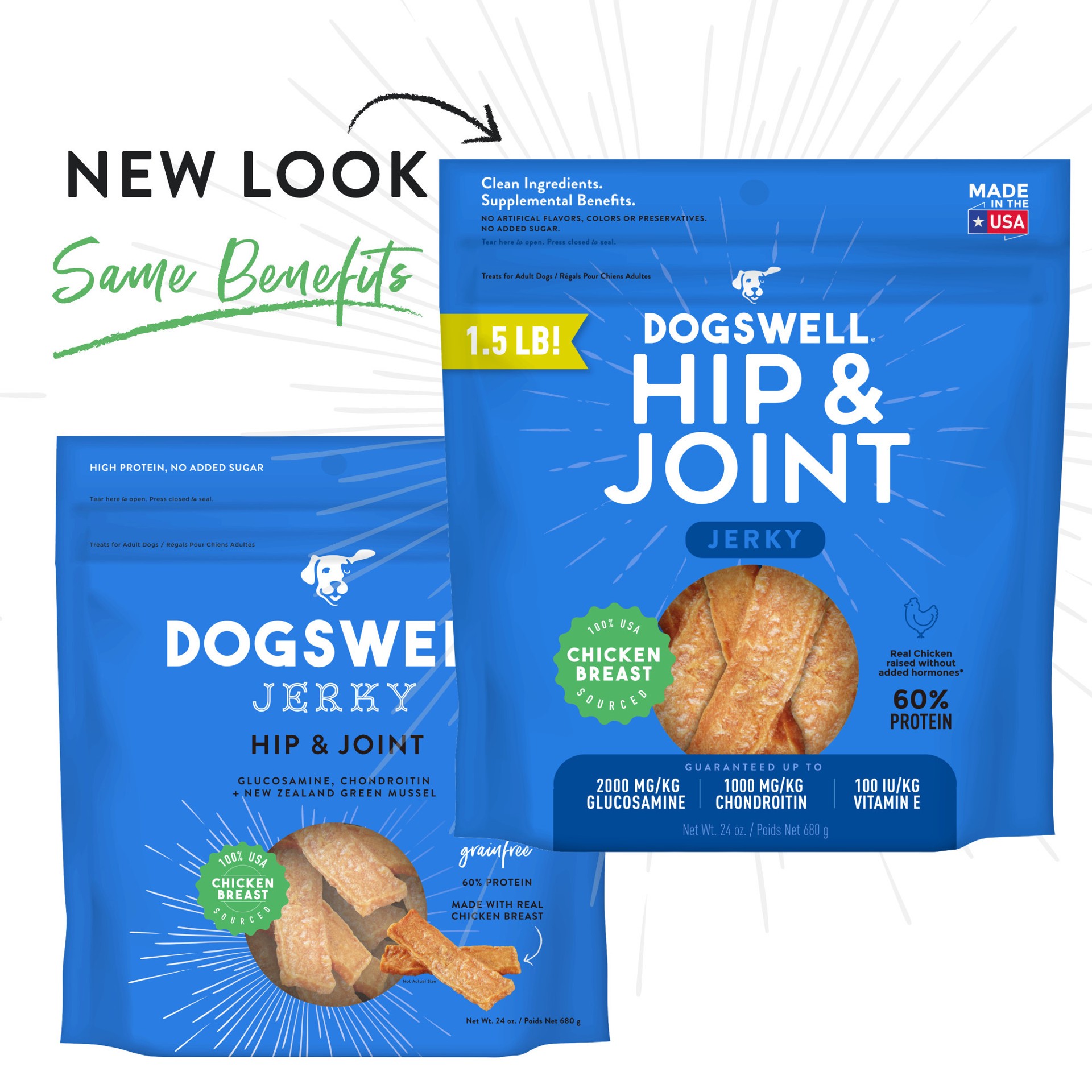 slide 2 of 7, Dogswell Hip & Joint Jerky Dog Treats, Chicken Breast, 24 oz. Pouch, 24 oz