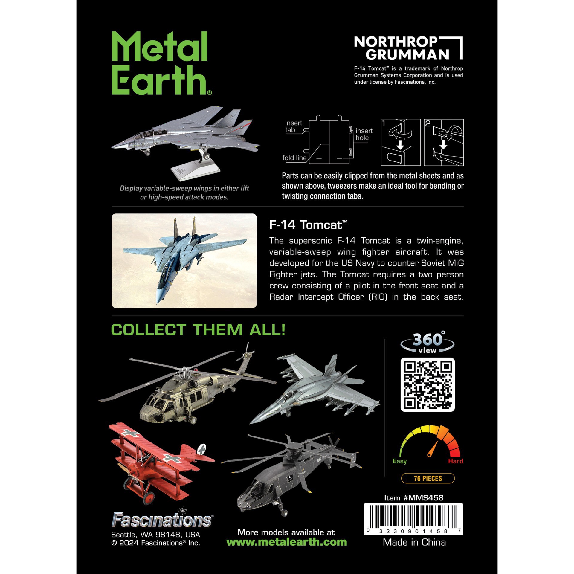 slide 14 of 15, Fascinations Metal Earth F-14 Tomcat Steel Model Kit, 6.57 in x 5.75 in x 2.28 in