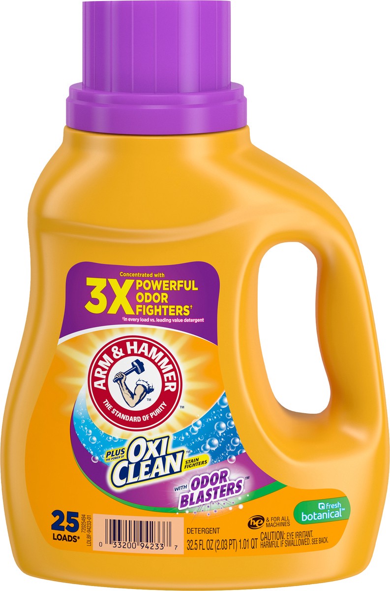 slide 10 of 11, ARM & HAMMER Plus OxiClean Odor Blasters Fresh Botanical, 25 Loads Liquid Laundry Detergent, 32.5 Fl oz, 32.5 oz