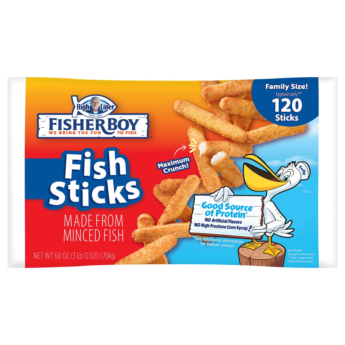 slide 1 of 3, Fisher Boy 6/60 oz Fish Sticks, Made from Minced Fish, Approximately 120 sticks, 60 oz