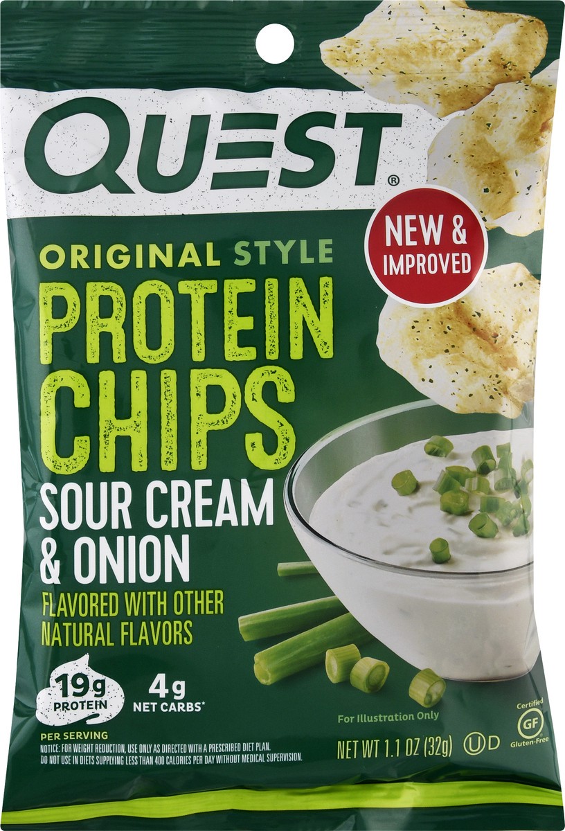 slide 1 of 5, Quest Protein Chips, Sour Cream & Onion, Original Style, 1.1 oz