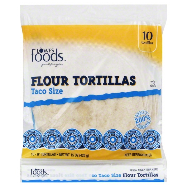 slide 1 of 1, Lowes Foods Flour Tortilla Soft Taco, 10 ct; 15 oz