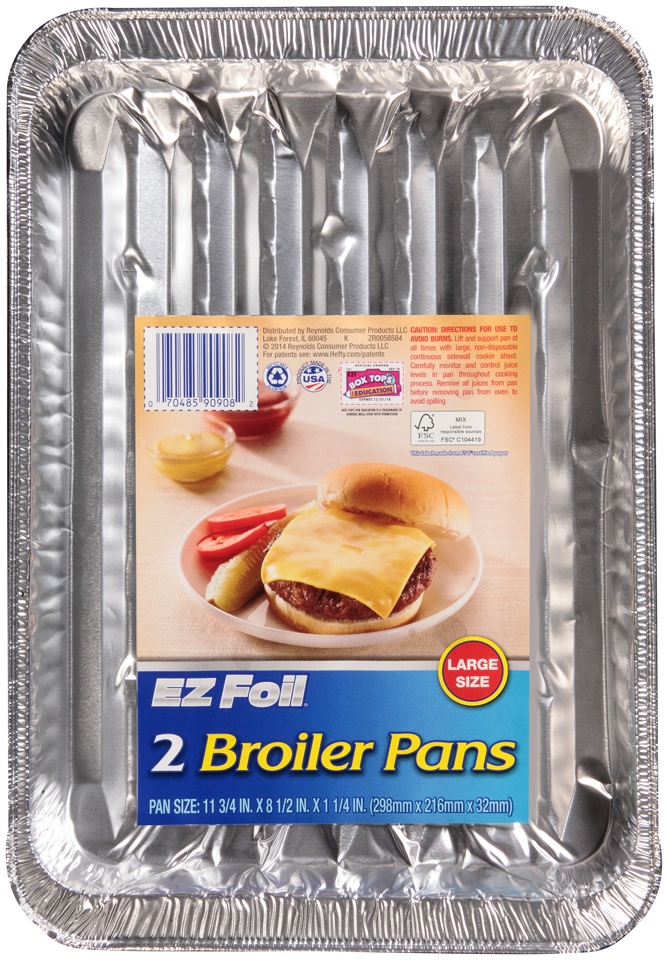 slide 1 of 4, Hefty E-Z Foil Broiler Pans Super Roaster 11 In. X 8 In. X 1 In., 2 ct