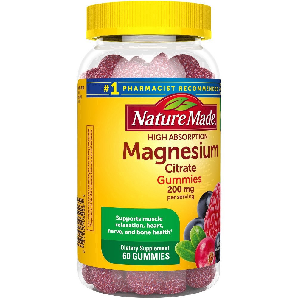 slide 19 of 36, Nature Made High Absorption Magnesium Citrate 200 mg per serving, Magnesium Supplement for Muscle, Nerve, Bone and Heart Support, 60 Magnesium Gummies, 30 Day Supply, 60 ct