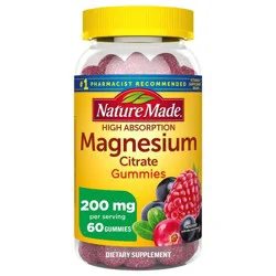 Nature Made High Absorption Magnesium Citrate 200 mg per serving, Magnesium Supplement for Muscle, Nerve, Bone and Heart Support, 60 Magnesium Gummies, 30 Day Supply