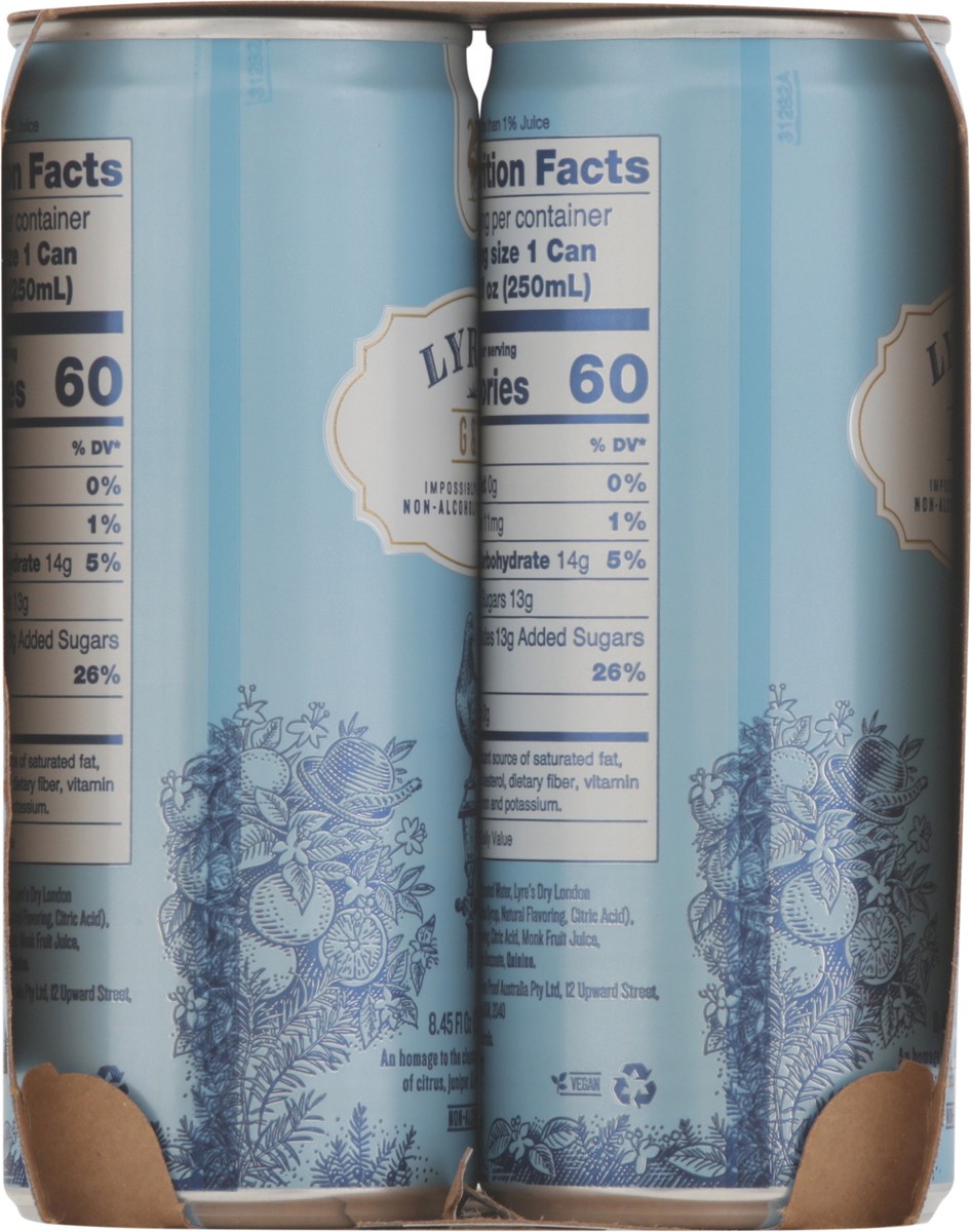 slide 13 of 13, Lyre's G&T Non-Alcoholic Cocktail 4 - 8.45 fl oz Cans, 250 ml