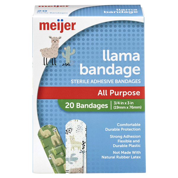 slide 1 of 1, Meijer Decorative Adhesive Bandages with LlamaDesigns, 20 ct