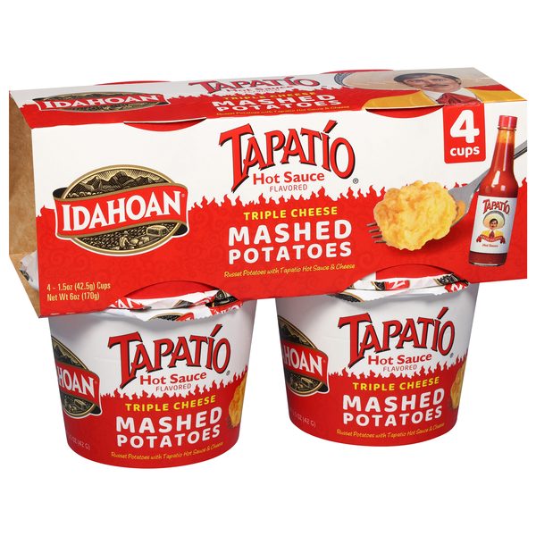 slide 1 of 1, Idahoan Tapatio Triple Cheese Hot Sauce Flavored Mashed Potatoes 4 - 1.5 oz Cups, 4 ct