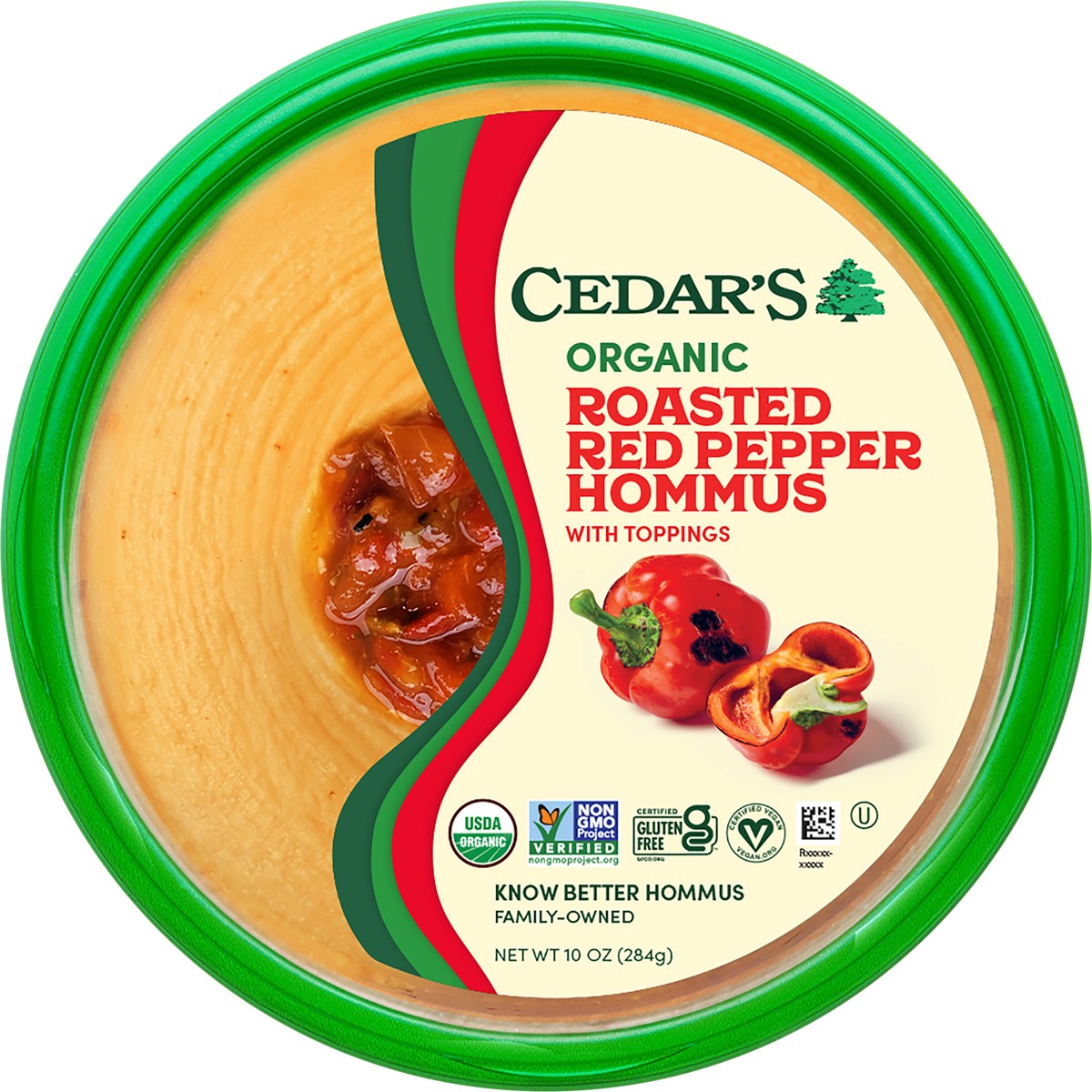 slide 4 of 4, Cedar's Foods Topped Organic Roasted Red Pepper Hommus, 10 oz