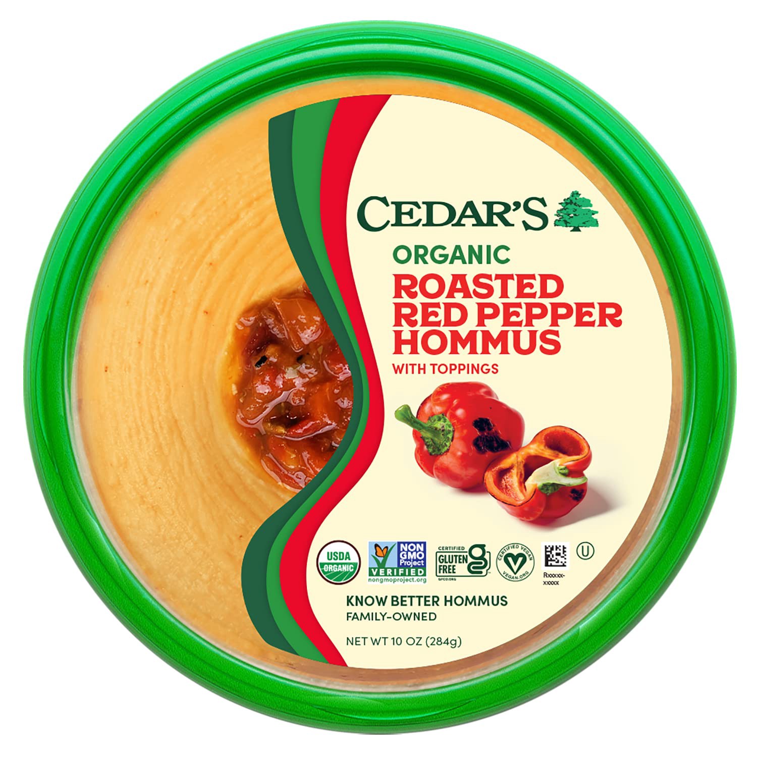 slide 1 of 4, Cedar's Foods Topped Organic Roasted Red Pepper Hommus, 10 oz