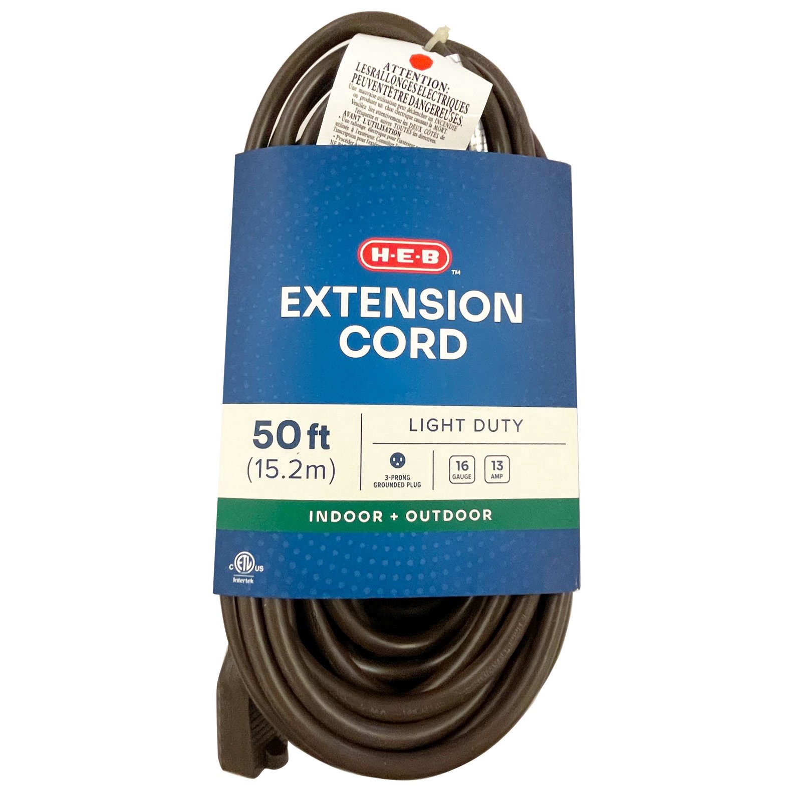 slide 1 of 1, H-E-B Indoor + Outdoor Extension Cord - Brown, 50 ft
