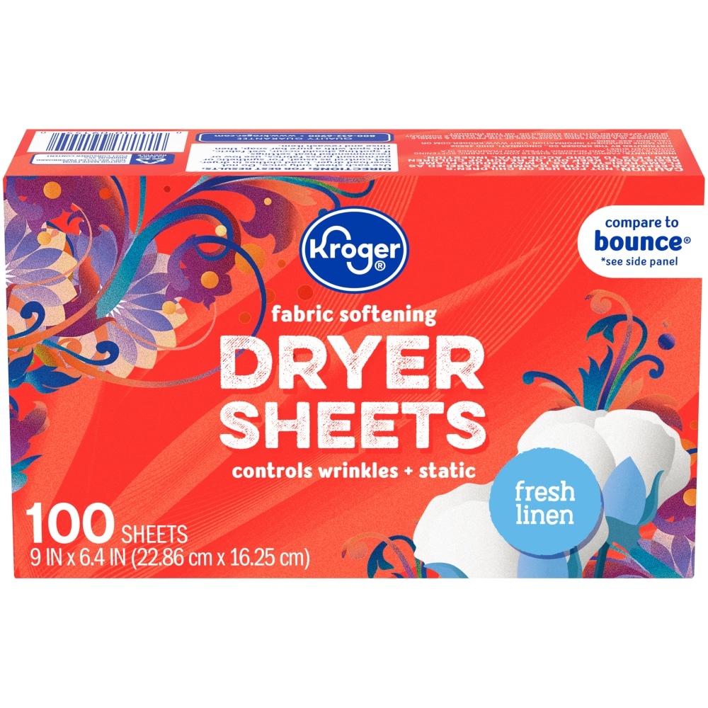 slide 1 of 1, Kroger Fresh Linen Fabric Softening Dryer Sheets, 100 ct