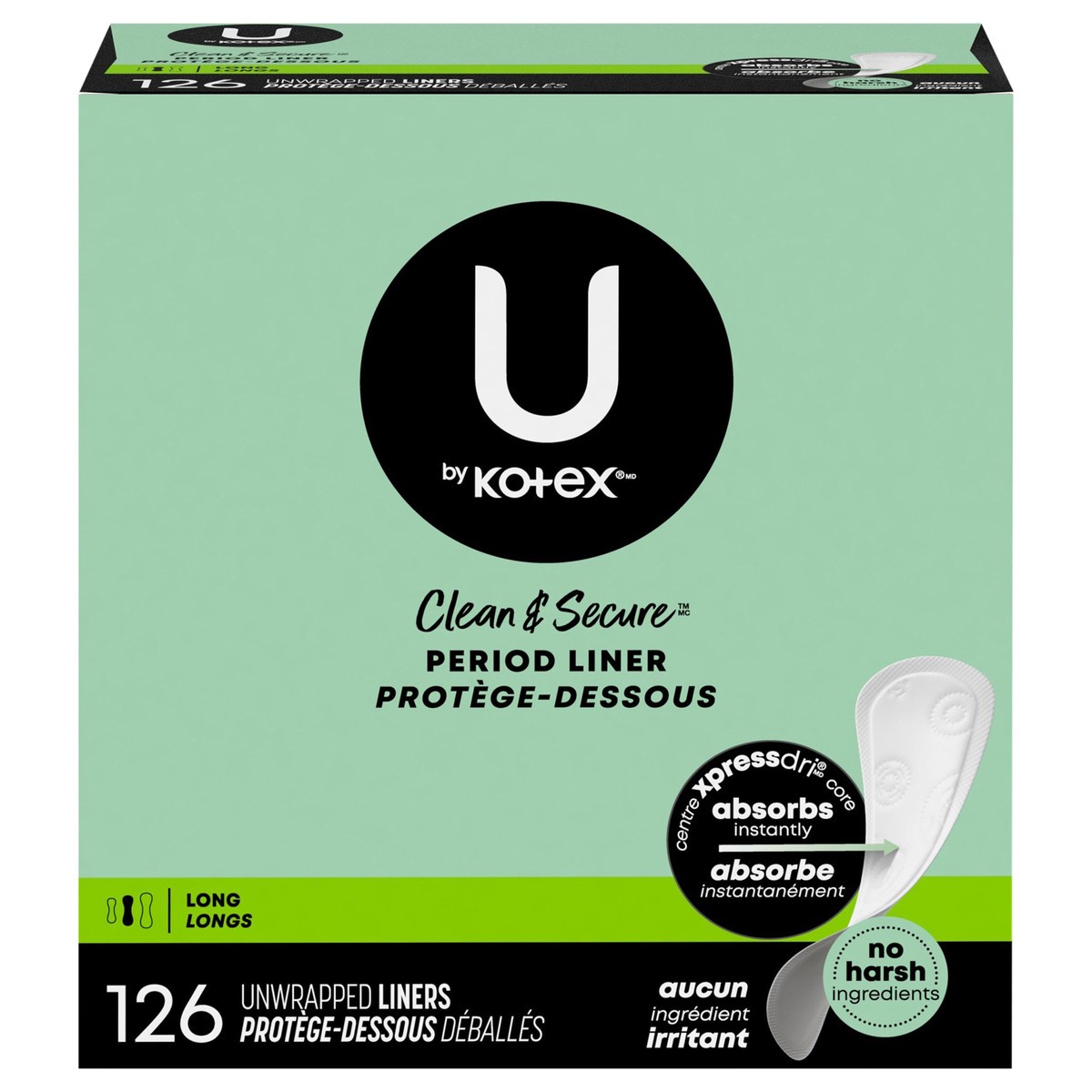 slide 1 of 5, U by Kotex Clean & Secure Panty Liners, Light Absorbency, Long Length, 126 Count, 126 ct