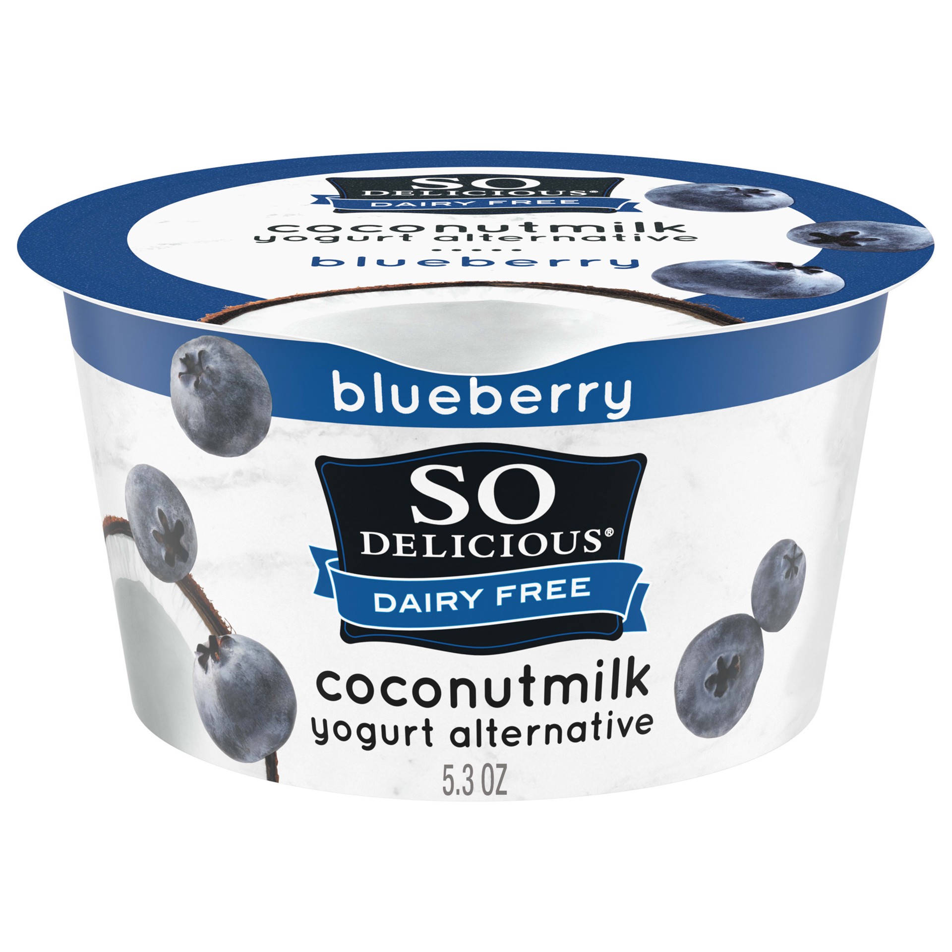 slide 1 of 5, So Delicious Dairy Free Coconut Milk Yogurt Alternative, Blueberry, Vegan, Gluten Free, Non-GMO, Creamy Plant Based Yogurt Alternative, 5.3 oz Container, 5.3 fl oz