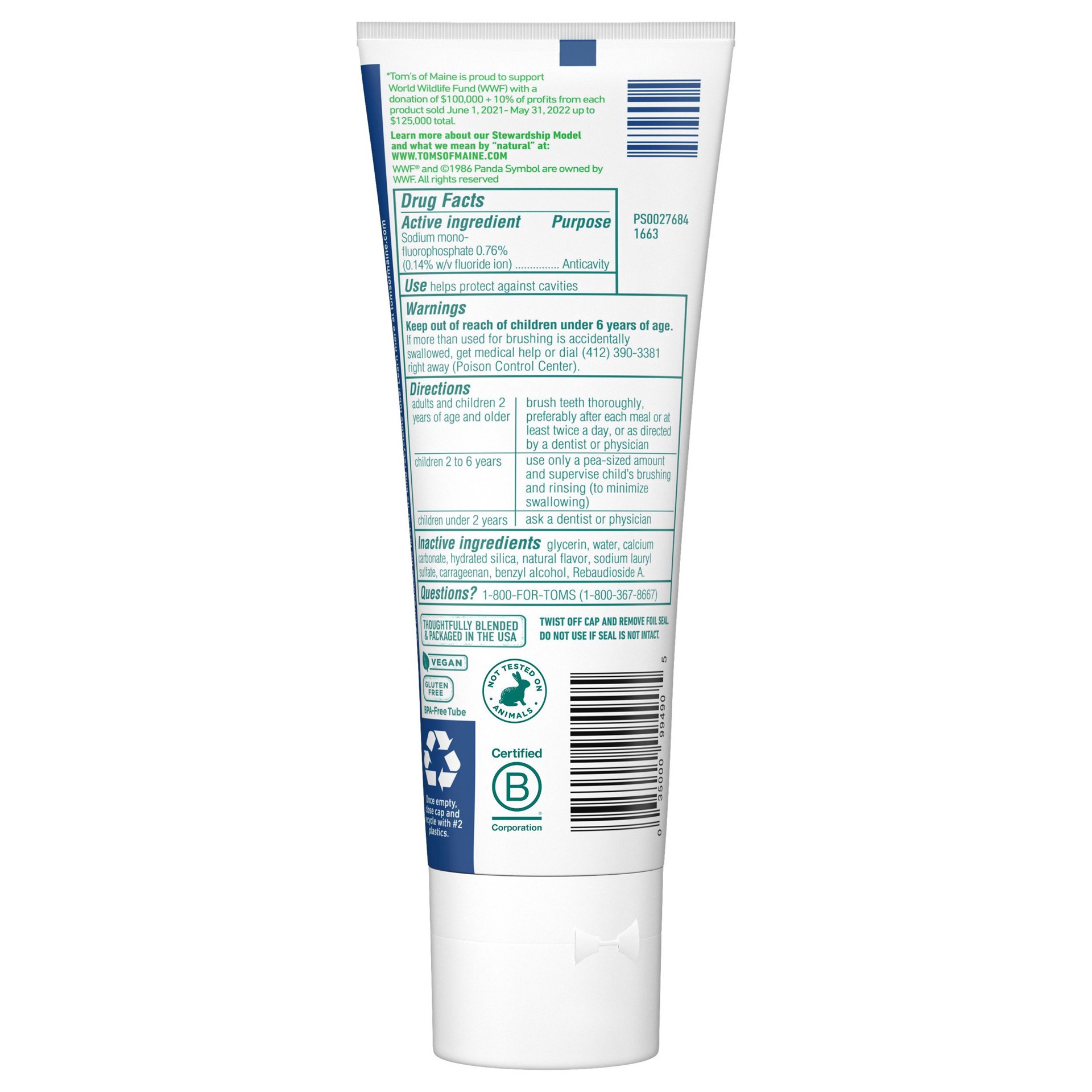 slide 11 of 11, Tom's of Maine Children's Natural Anticavity Fluoride Toothpaste, Watermelon, 5.1 oz. 6-pk, 5.1 oz