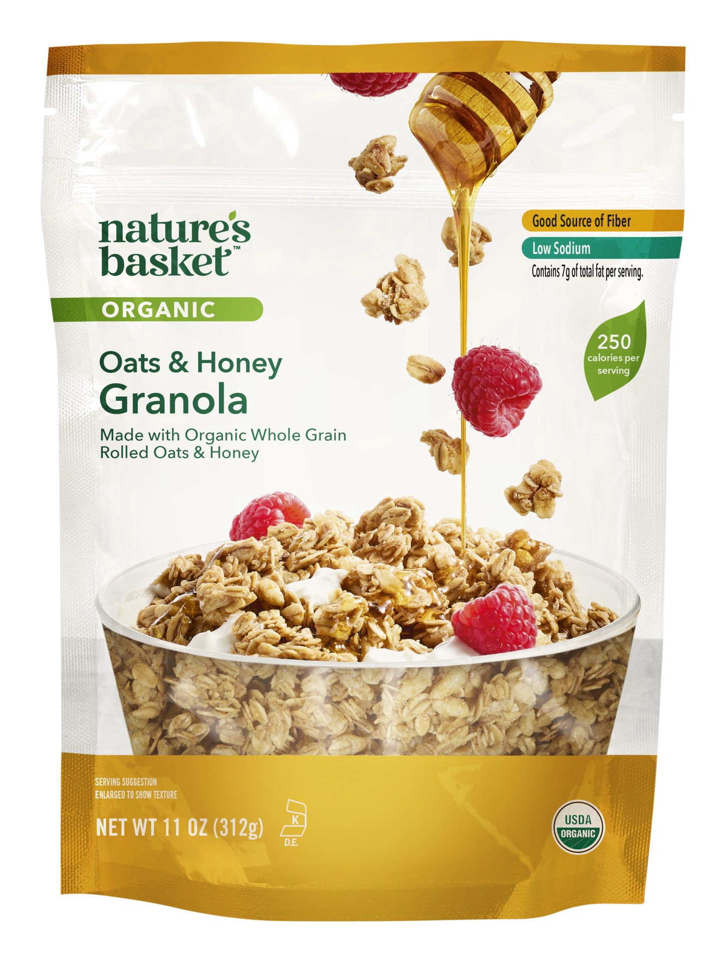 slide 1 of 1, nature's basket Org Honey & Oats Granola, 11 oz