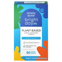 Simply Done Bright Day Plant-Based Fabric Softener Sheets 80 Count