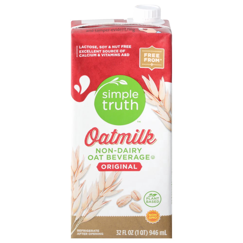 slide 3 of 3, Simple Truth Original Oatmilk Non-Dairy Oat Beverage, 32 fl oz