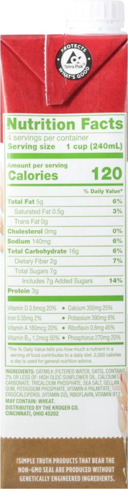 slide 2 of 3, Simple Truth Original Oatmilk Non-Dairy Oat Beverage, 32 fl oz