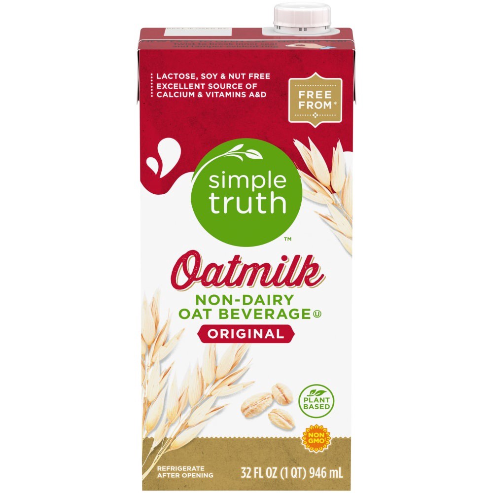 slide 1 of 3, Simple Truth Original Oatmilk Non-Dairy Oat Beverage, 32 fl oz