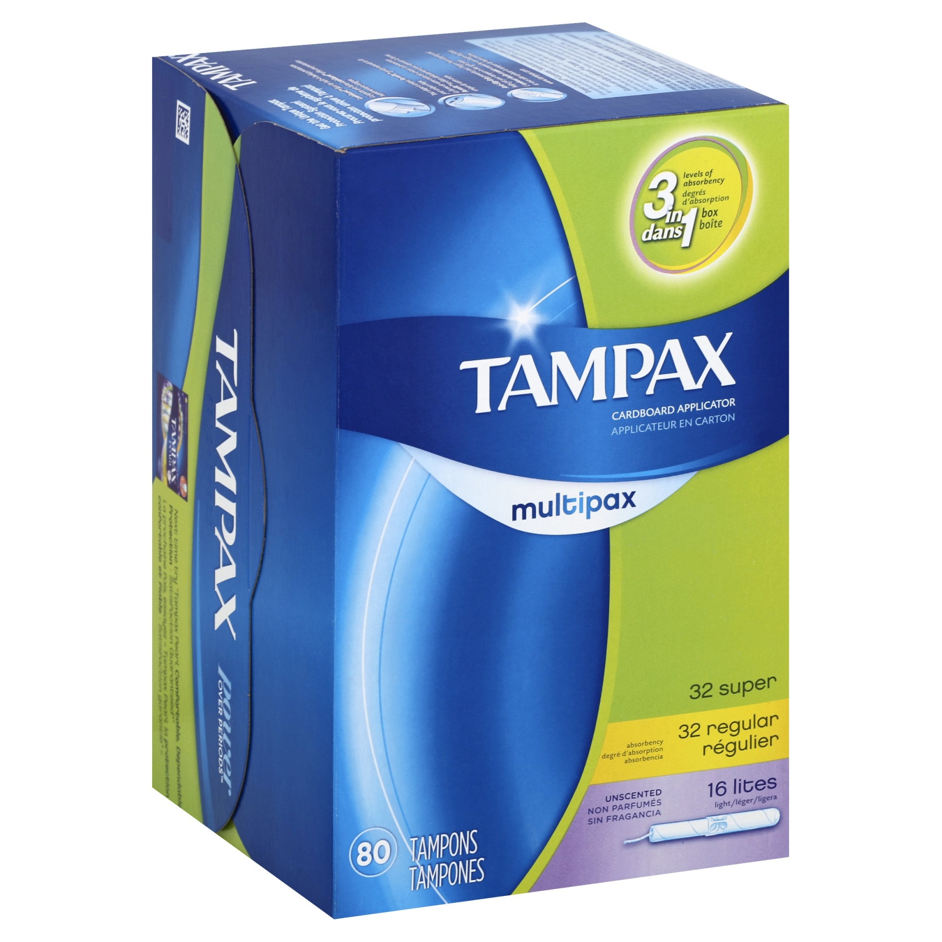 slide 1 of 1, Tampax Multipax Unscented Cardboard Applicator Tampons, 80 ct