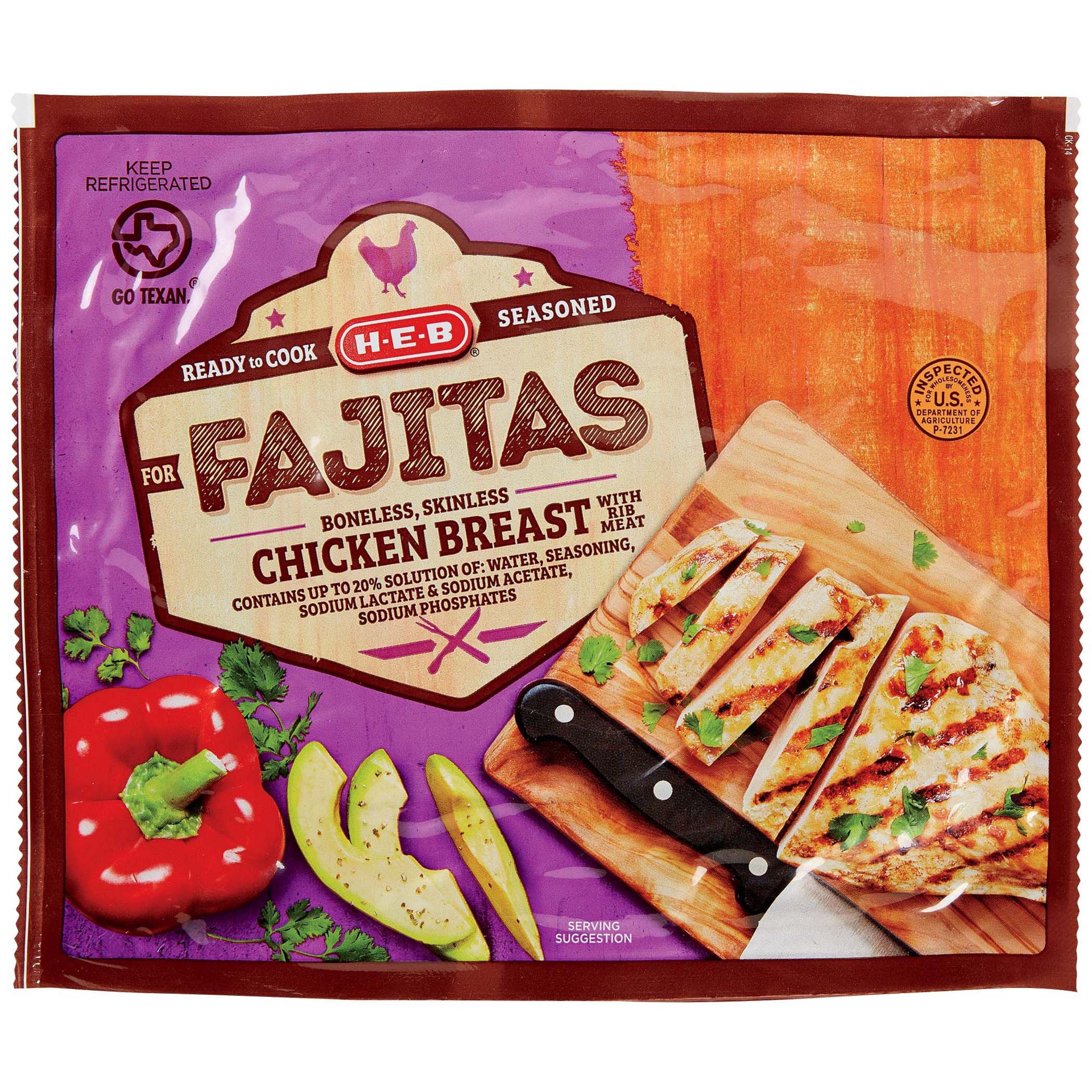 slide 1 of 1, H-E-B Seasoned Chicken Breast for Fajitas, per lb