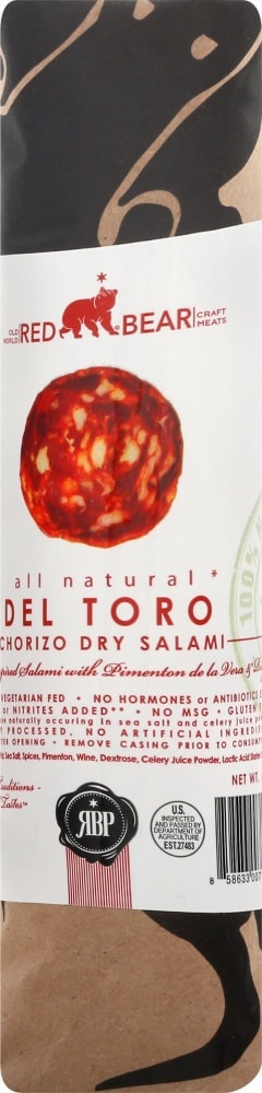 slide 1 of 1, Red Bear Provisions All Natural Del Toro Chorizo Dry Salami Chub, 6 oz