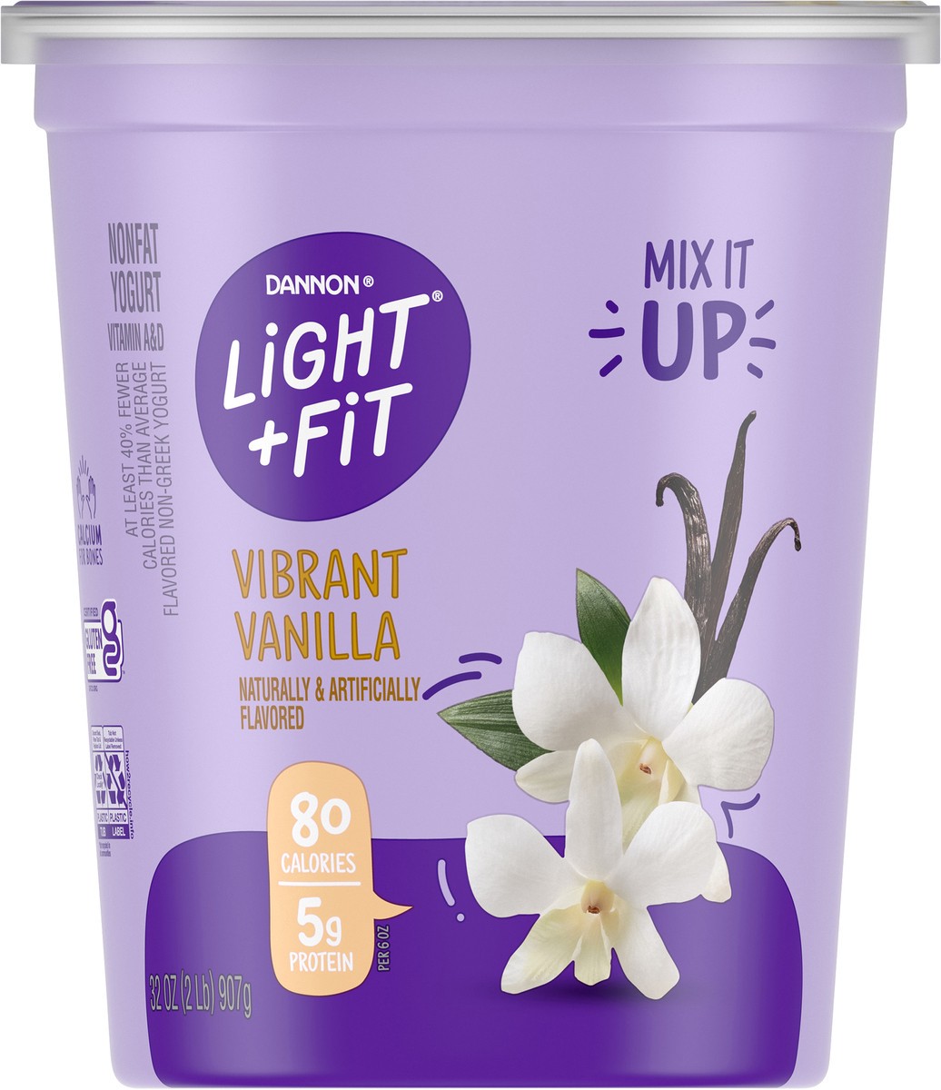 slide 3 of 10, Light + Fit Dannon Light + Fit Vanilla Fat Free Yogurt, Creamy and Delicious Gluten Free Yogurt, 32 OZ, 32 oz