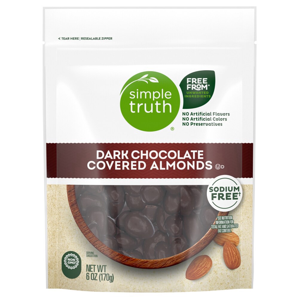 slide 1 of 2, Simple Truth Natural Dark Chocolate Covered Almonds, 6 oz