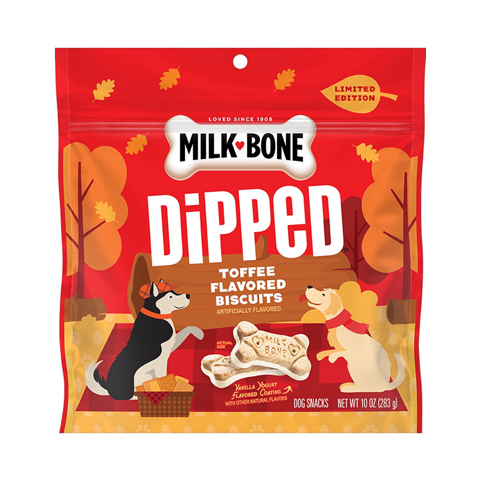 slide 1 of 1, Milk-Bone Dipped Toffee Artificially Flavored Dog Biscuits, 10 Oz. Bag, 10 oz