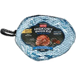 H-E-B Fully Cooked Bone-in Hickory Smoked Half Spiral Sliced Ham - Pecan Praline Glaze
