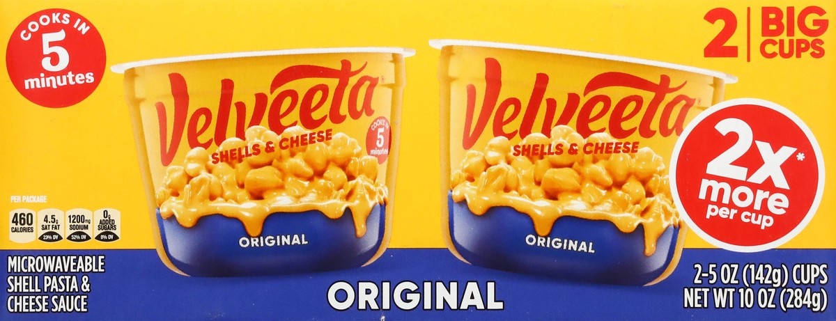 slide 6 of 13, Velveeta Shells & Cheese Original Microwaveable Shell Pasta & Cheese Sauce Big Cup, 2 ct Pack, 5 oz Cups, 2 ct