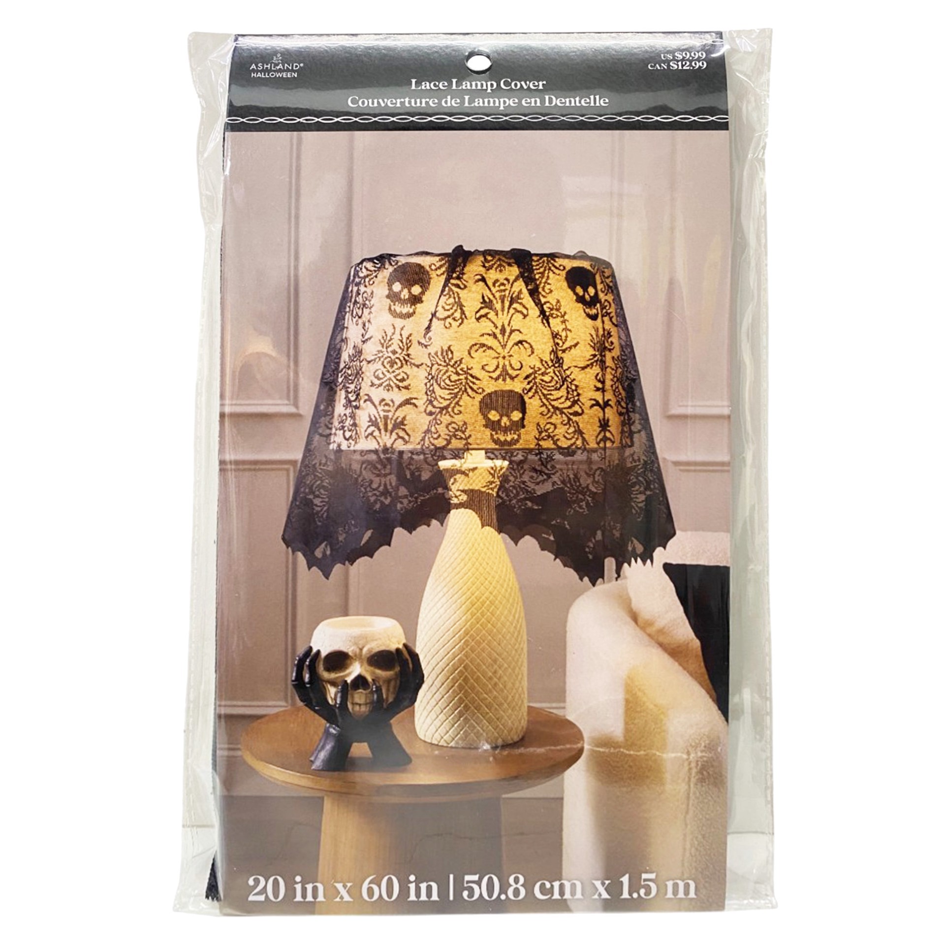slide 2 of 3, 60" Black Skull Damask Lace Lamp Cover By Ashland, 60 in