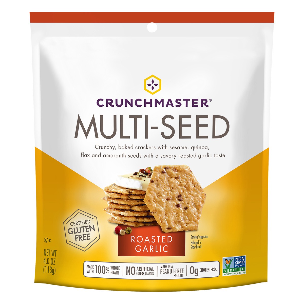 slide 1 of 5, Crunchmaster Multiseed Roasted Garl, 4 oz