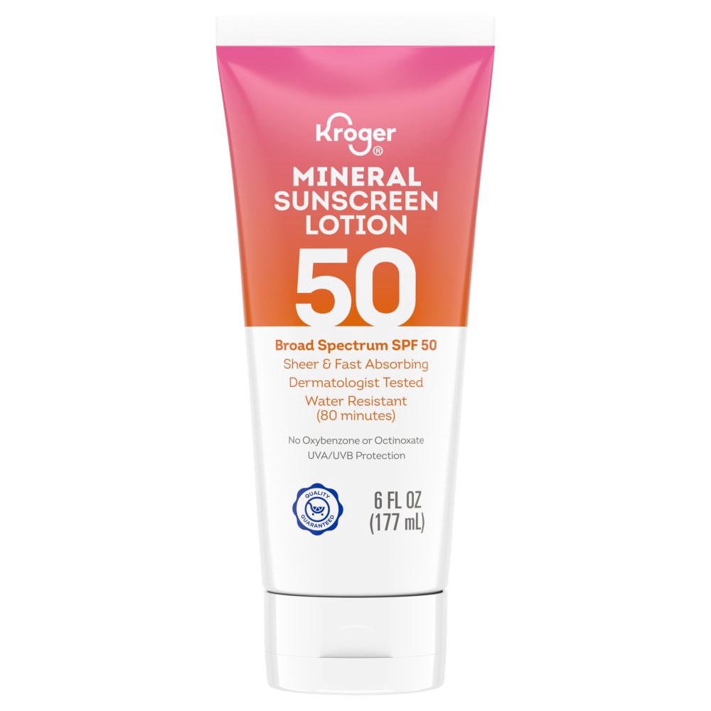 slide 1 of 1, Kroger® Mineral Sunscreen Lotion SPF 50 Fragrance Free, 6 fl oz