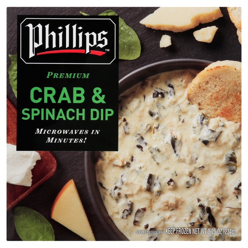 slide 1 of 1, Phillips frozen crab & spinach dip, 8.25 oz