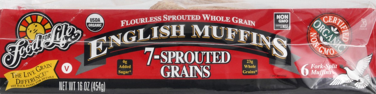 slide 1 of 1, Food for Life English Muffins 7-Sprouted Grains, 6 ct