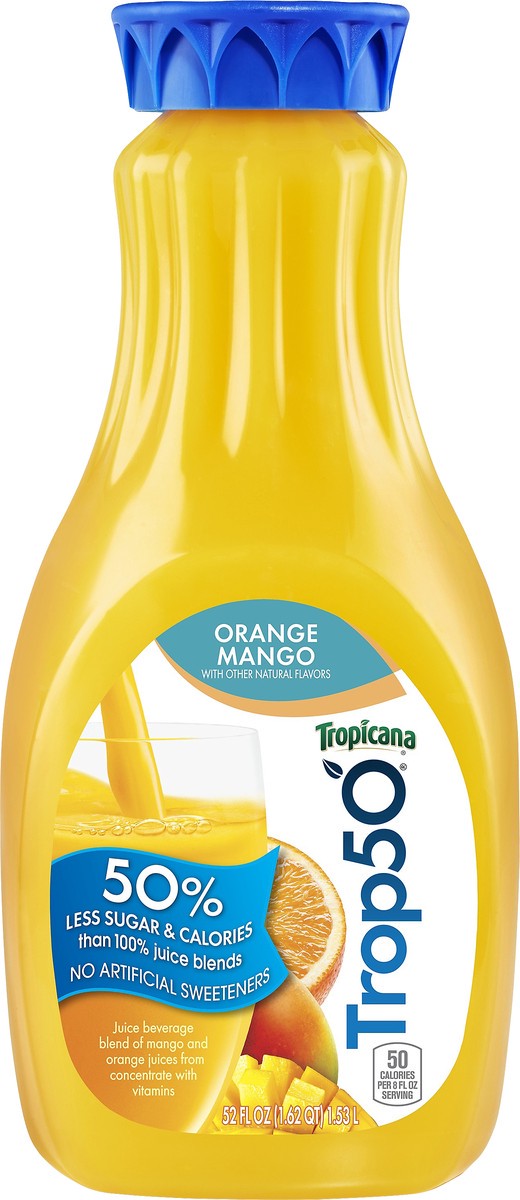 slide 7 of 9, Tropicana Trop50 Juice Beverage Orange Mango 52 Fl Oz Bottle, 52 oz