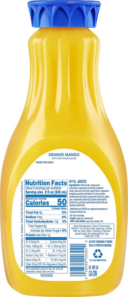 slide 8 of 9, Tropicana Trop50 Juice Beverage Orange Mango 52 Fl Oz Bottle, 52 oz