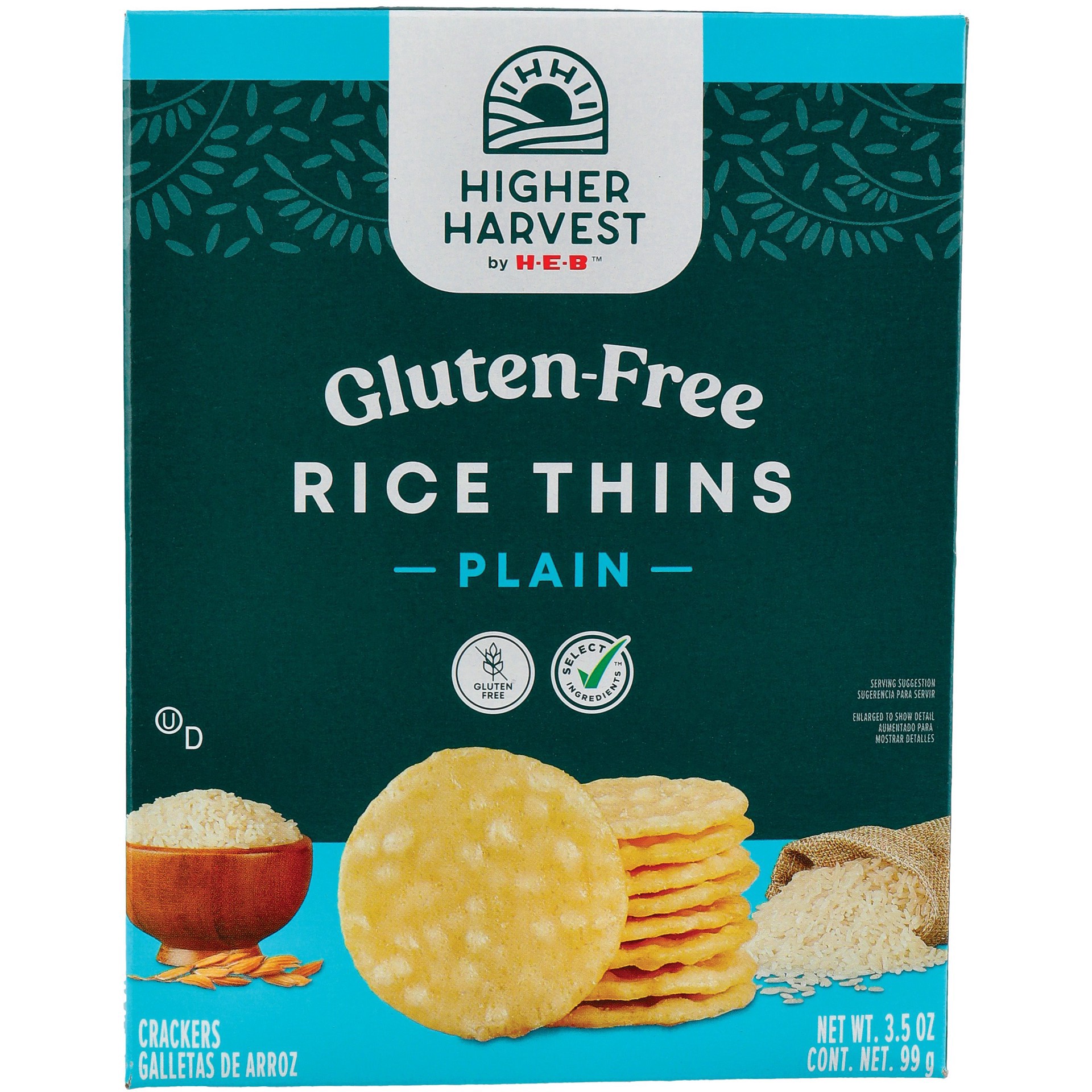 slide 1 of 1, Higher Harvest by H-E-B Gluten Free Rice Thins - Plain, 3.5 oz