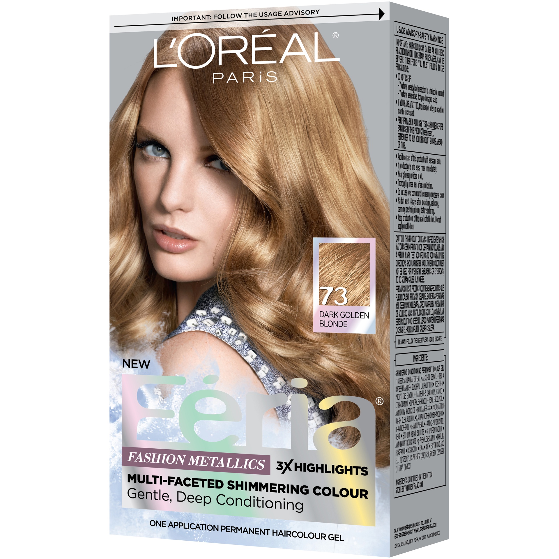 slide 4 of 8, L'Oréal Paris Feria Multi-Faceted Shimmering Color 73 Dark Golden Blonde, 1 ct