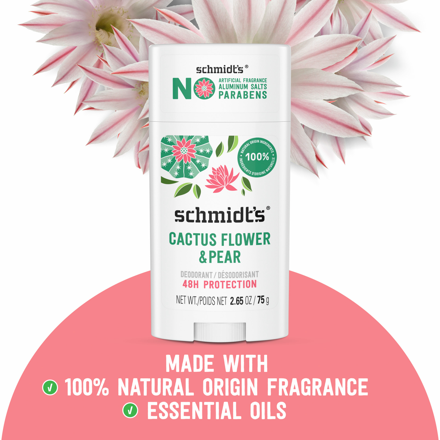 slide 2 of 5, Schmidt's 100% Natural Origin Ingredient Deodorant Stick Cactus Flower & Pear, 2.65 oz