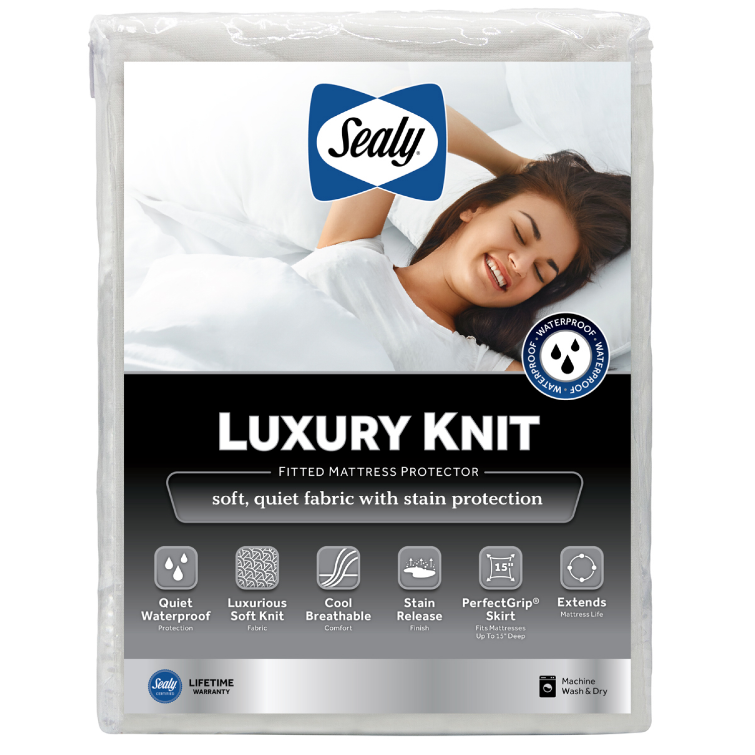 slide 1 of 5, Sealy Luxury Knit Fitted Mattress Protector, King, King Size