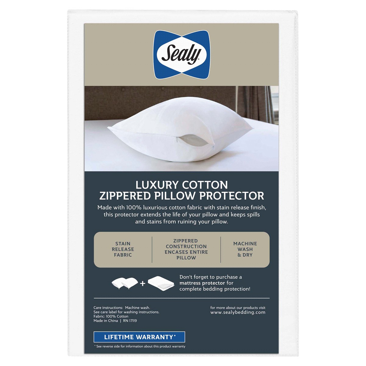 slide 8 of 21, Sealy Stain Release Zippered Pillow Protector, Standard/Queen, 1 ct